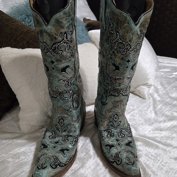 Corral Teal, Silver And Black Embellished Boots Size 8 EUC!! - Picture 2 of 12